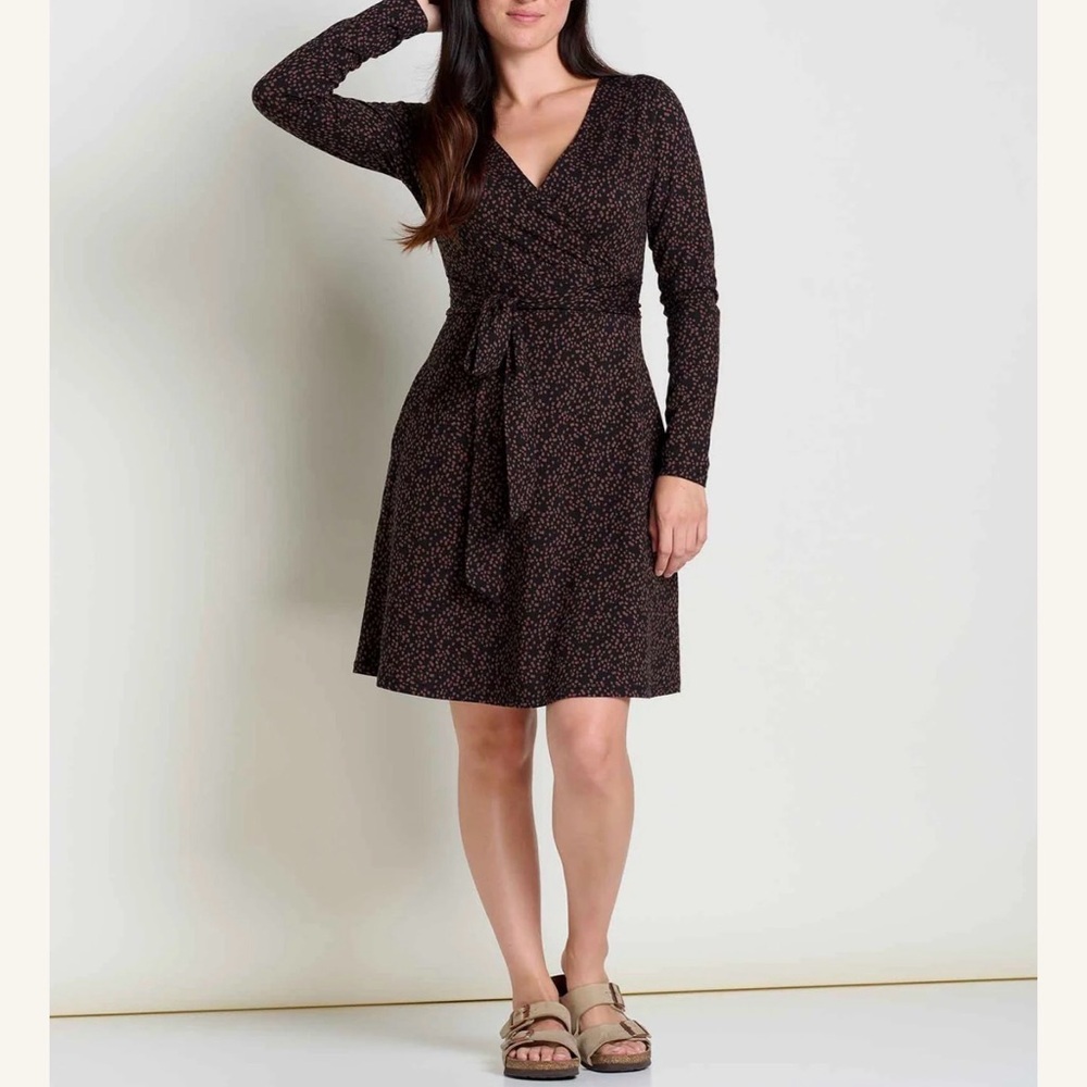 Toad & Co Brown  Cue Wrap Long Sleeve Dress Organic Cotton Belted Boho SZ M